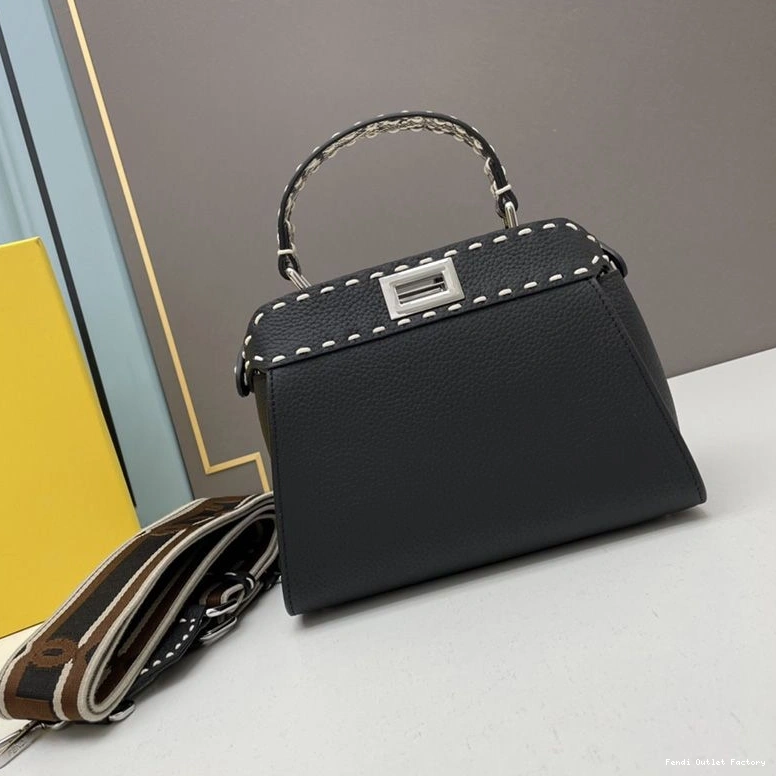Cheap HOT Black Peekaboo Mini Calf Bag Fendi Leather Iconic Stitching In 0712